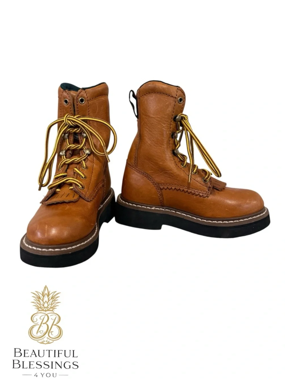 9.5 Boys Georgia Brown Leather Boots - Lace Up